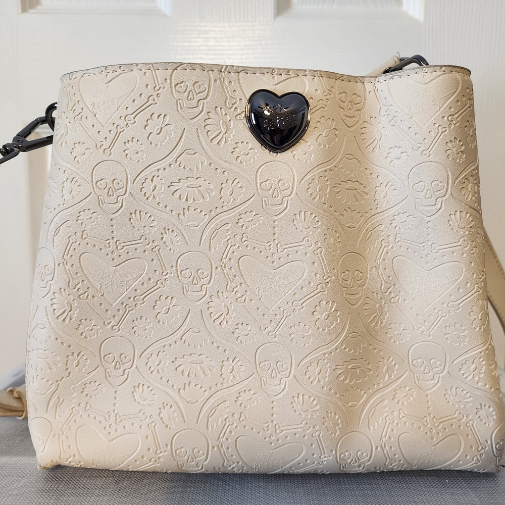 Betsey Johnson Cream Skull Embossed Shoulder Bag